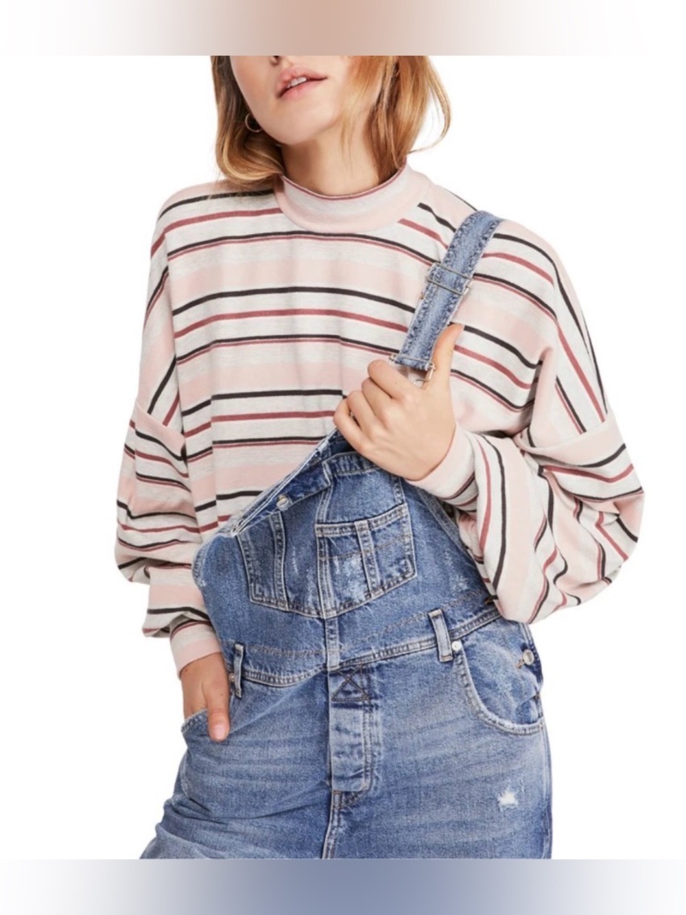Free People Steph Stripe Mock Neck Shirt